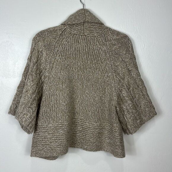 Chico’s Heather Pale Brown Cable Knit 3/4 Sleeves Cardigan Sweater Size L - Picture 3 of 7